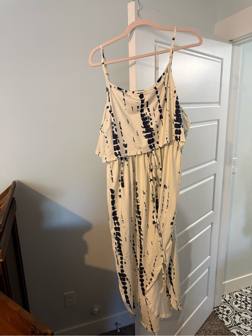 No Boundaries Cream and Black Asymmetrical Tie-Waist Dress